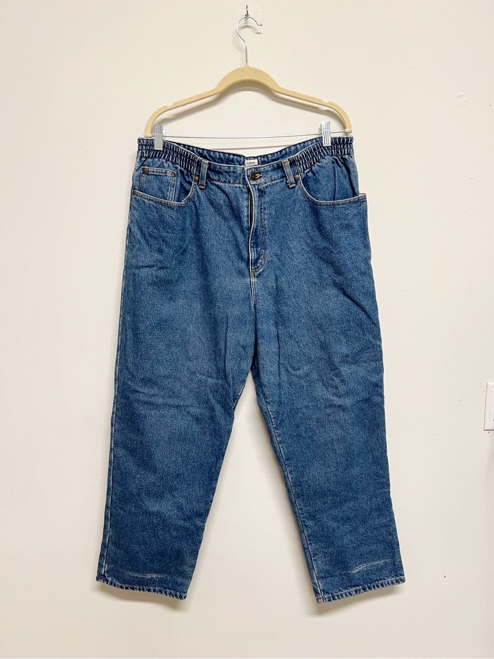 LL Bean Womens Medium Wash Original Fit Relaxed Fully Flannel Lined Jean Size 18